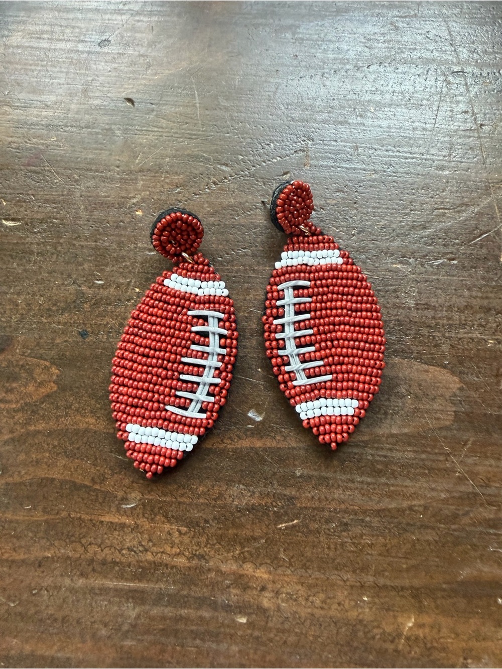 Handmade - Beaded Football Dangle Earrings